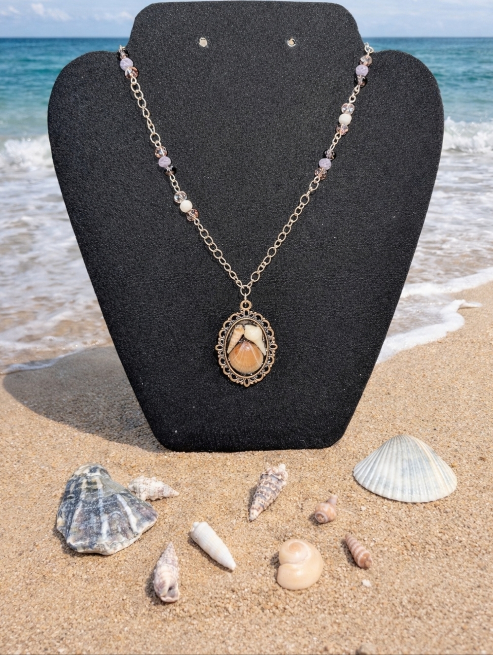 Handmade Silver Mermaid Treasure Box Necklace With Beaded Accents